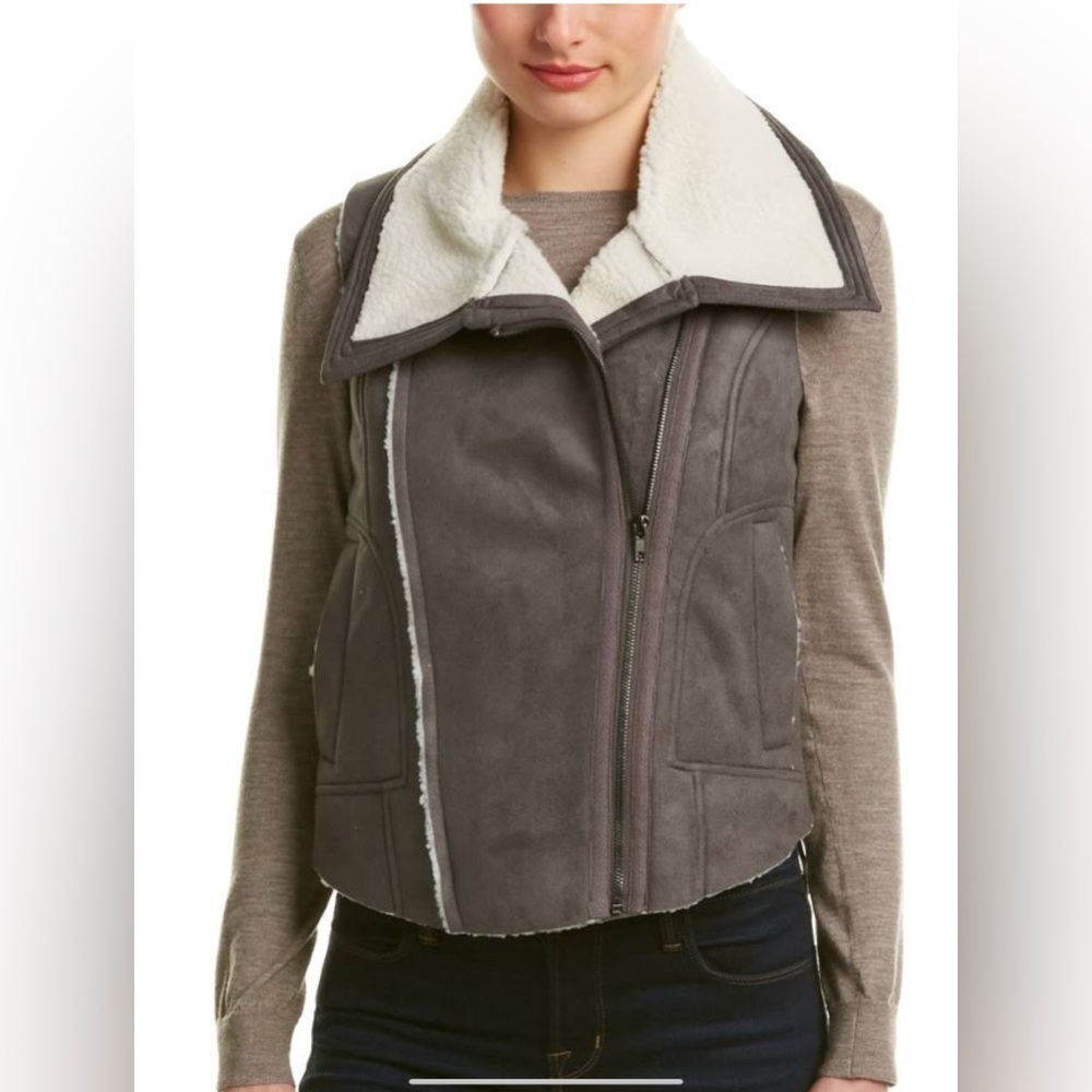 Olive & Oak Faux Suede Gray and Cream Asymmetrical Vest
